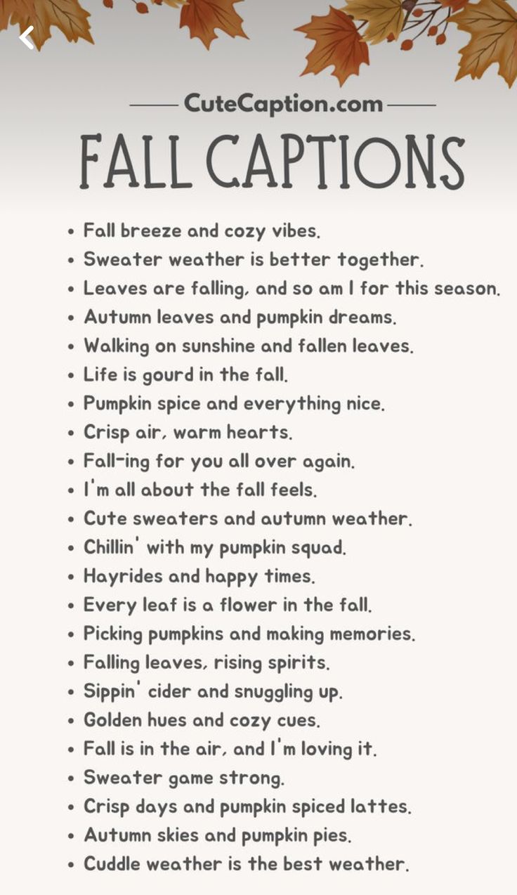 an autumn poem with the words fall captions written in black and white on it