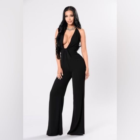 Fashion Nova "Can't Stop My Love" Wide Flare Leg Deep Plunge Neck Jumpsuit Brand New With Tags - Never Worn! Color: Black Size: Small Details: - Wide Leg - Flare - Deep 'V' Plunge Neckline - Center Knot Detail - Spaghetti Straps - Sexy Open Back - Non Stretch - Crepe Material - Sold Out!! This Sexy Jumpsuit Is Absolutely Fabulous! You Need It. Check The Other Listings In My Closet For More Fabulous Items And Make It A Bundle! Flirty V-neck Bodysuit For Party, Chic Backless Jumpsuits And Rompers For Night Out, Chic Backless Jumpsuit For Night Out, Flirty Jumpsuits And Rompers For Date Night, Chic High Waist Jumpsuits And Rompers For Date Night, Chic High-waist Jumpsuits And Rompers For Date Night, Chic High-waist Jumpsuits For Date Night, Backless Jumpsuits For Going Out, Flirty Backless Jumpsuit For Date Night