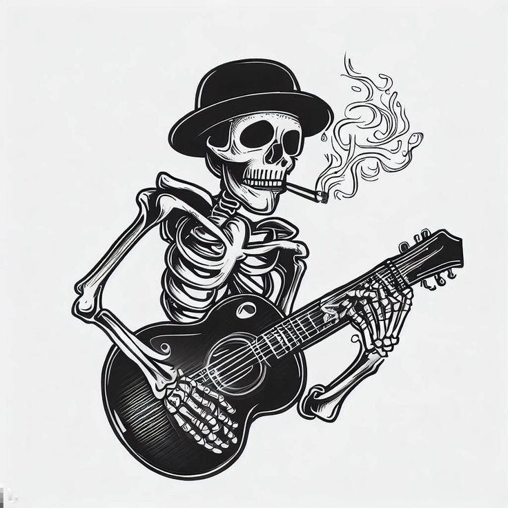 Music Guitar Tattoo, Beer Tattoos, Guitar Tattoo Design, Cowboy Tattoos, Minimalist Tattoo Ideas, Skeleton Tattoo, Mexican Art Tattoos, Rock Tattoo, Western Tattoos