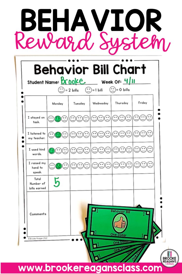 behavior reward system with five bills on it