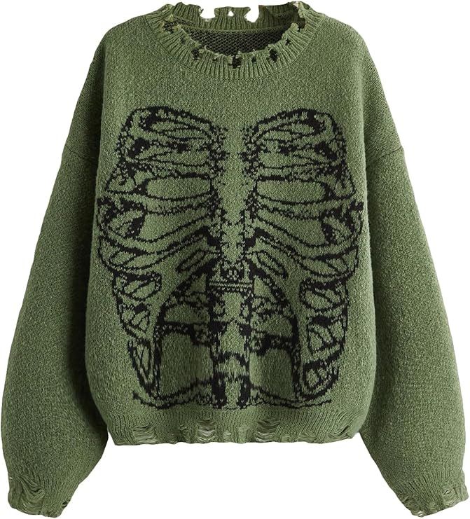 Women's Oversized Skeleton Pattern Ripped Round Neck Sweater Pullover
Soft chunky sweater, it is warm and comty to wear
Feature: skeleton pattern, round neck, long sleeve, oversized pullover sweater for women
Complete the elegant look with straight-leg pants, wide-leg pants, or jeans
Perfect for gothic, punk, Halloween theme party, cosplay, casual and dailywear; coulde be daily couple friend family sweaters
#halloweensweater #sweaterweather #skeletonsweater #booseason #halloween

SoldonAmazon Dark Green Sweater Outfit, Green Sweater Outfit, Romwe Sweater, Green Skeleton, Halloween Sweaters, Skeleton Pattern, Family Sweater, Dark Green Sweater, Oversized Pullover Sweaters