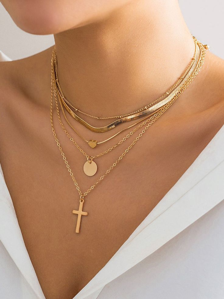 Necklace Combo, Neck Accessories, Christmas Gifts For Girlfriend, Layered Fashion, Neck Jewellery, Christian Jewelry, Affordable Jewelry, Gold Pendant Necklace, Heart Pendant Necklace