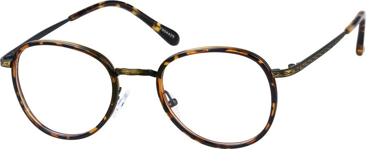 Here's a vintage-inspired medium-wide frame that works equally great for eyeglasses or sunglasses. The rounded plastic rims have a classic tortoiseshell pattern. The nose bridge and temple arms have a bronze finish with a delicate filigree design. Adjustable silicone nose pads give this lightweight frame additional comfort. Please note the actual pattern on eyeglasses may vary slightly from the one pictured. | Zenni Preppy Round Prescription Glasses Tortoiseshell Frame Mike Holmes, Round Prescription Glasses, Round Eyeglasses Frames, Diamond Face Shape, Diamond Face, Filigree Pattern, Zenni Optical, Round Eyeglasses, Filigree Design