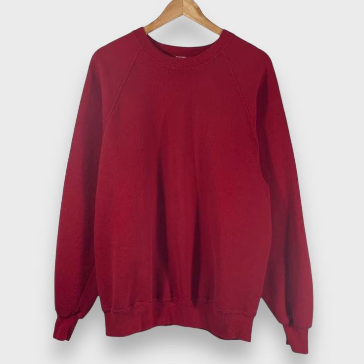 Vintage 1990's blank red crewneck sweater. Jerzees tag size 2X, made in USA. Fade, normal wear. Contact us with any questions.   24.75" pit to pit 30" top to bottom   Instagram: @IdleHandsVintage Plain Red, Red Crewneck, Crewneck Sweater, Crew Neck Sweater, Crewneck Sweatshirt, Sweat Shirt, Made In Usa, Gender Neutral, Crew Neck Sweatshirt