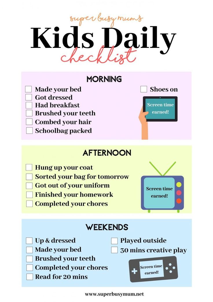 kids'daily checklist with text that says,