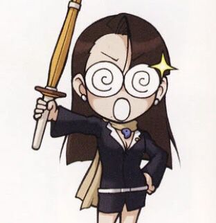 a cartoon character with glasses holding a wand and wearing a suit, standing in front of a white background