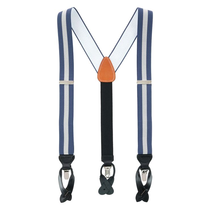 In a world full of belts, stand out from the crowd with these bold Oliver Stripe Convertible Braces. Whether you are dressing up for a business meeting, special event, or church- this accessory will put the finishing touch on your attire. The suspenders are also fully adjustable and stretch for a custom fit. Convertible braces are convenient because you can attach them to your pants with either button or clip ends depending on your needs. Add a pop of color to your look with these sophisticated Modern White Formal Belt, Modern White Belt For Formal Occasions, Classic Formal Belts And Suspenders For Summer, Classic Formal Adjustable Belts And Suspenders, Classic Adjustable Belts And Suspenders For Party, Classic Adjustable Belts And Suspenders For Summer, Silver Adjustable Belt For Formal Wear, Silver Adjustable Belt For Formal Occasions, Elegant Business Belts And Suspenders With Adjustable Strap