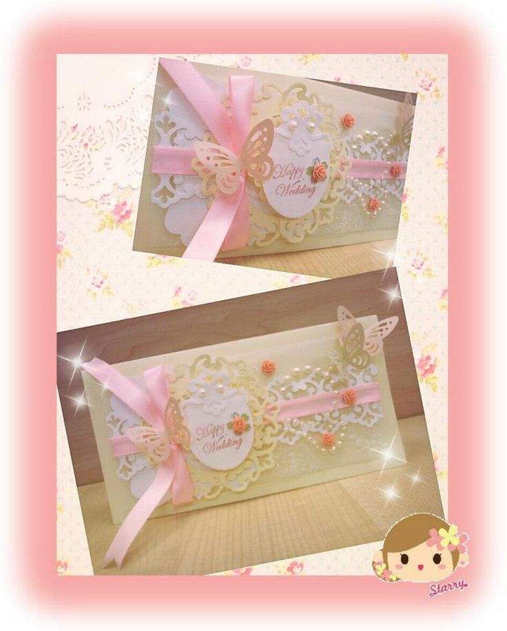 two cards with pink ribbons and bows on the front, one has a happy birthday card