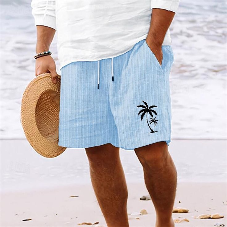 Category:WE-Pants; Season:Summer; Fabric:Polyester; Gender:Men's; Style:Boho,Hawaiian; Occasion:Vacation,Holiday,Beach; Fit Type:Regular Fit; Function:Breathable,Comfort; Waistline:Mid Waist; Pattern:Coconut Tree; Design:Pocket,Elastic Waist,Drawstring; Pants Type:Beach Shorts,Casual Shorts,Summer Shorts; Fly Type:Drawstring,Elasticity; Front page:FF; Listing Date:05/03/2024; Production mode:External procurement; Hips:; Length:; Waist:; Pants Length:Short Leisure Shorts With Pockets For Beach Season, Summer Bermuda Leisure Bottoms, Leisure Bermuda Bottoms For Summer, Bermuda Bottoms For Leisure In Summer, Casual Beach Shorts For Spring, Bohemian Shorts For Summer Beach Party, Casual Beach Bottoms For Warm Weather, Summer Beachwear Bottoms For Leisure, Hawaiian Style Shorts For Beach Season