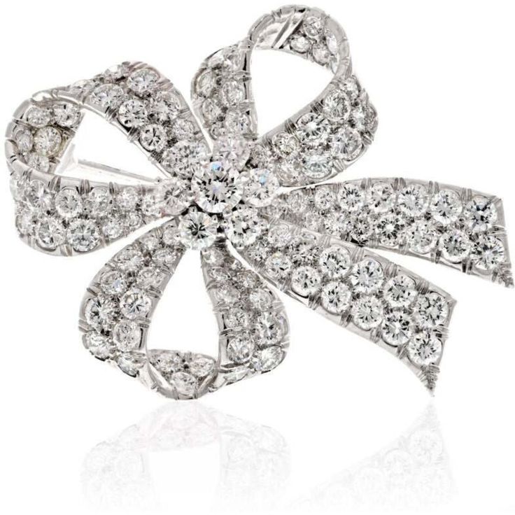 Tiffany & Co. - Platinum 6.00 Carat Diamond Bow Ribbon Ladies Brooch Classic Platinum Brooches, Exquisite Diamond Accented Brooches For Wedding, Exquisite Wedding Brooches With Diamond Accents, White Diamond Wedding Brooches, Exquisite White Wedding Brooches, Classic Platinum Brooch With Brilliant Cut, Classic White Diamond Brooches, Luxury Diamond White Brooches For Wedding, Fine Jewelry Wedding Brooches With Diamond Accents