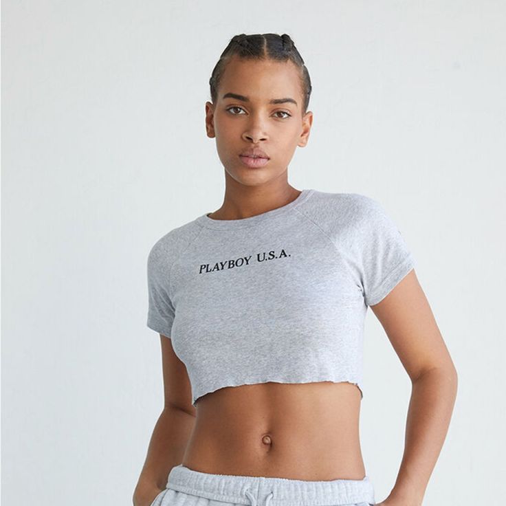 Playboy For Pacsun Heather Grey Playboy U.S.A. T-Shirt Crop Top Featuring Bunny Logo On Shoulder Raw Hem Size: Small Condition: Brand New With Tags And Packaging. Please Refer To Photos Open To Offers! Gray Athleisure T-shirt For Summer, Summer Loungewear Top With Logo Print, Gray Text Print Top For Summer, Sporty Athletic Heather Top For Summer, Summer Athleisure Gray T-shirt, Gray Cropped Cotton T-shirt With Short Sleeves, Trendy Heather Grey Tops For Streetwear, Trendy Heather Grey Top For Streetwear, Trendy Heather Grey Streetwear Tops