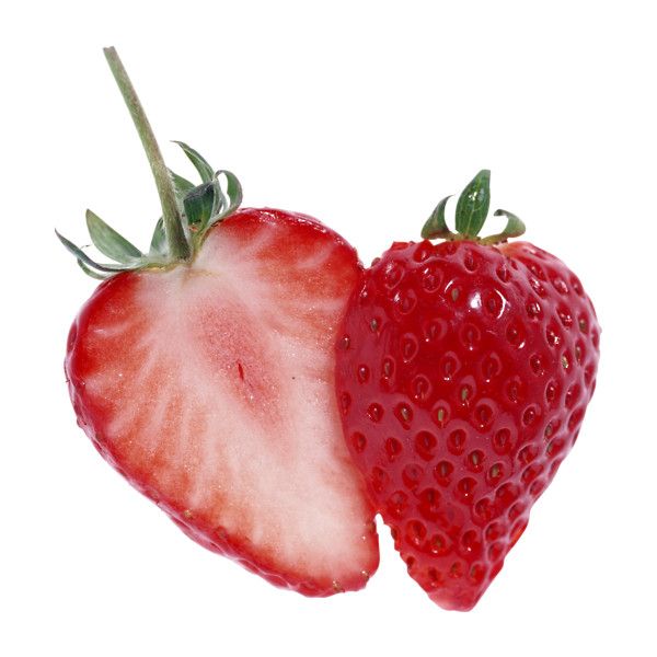 two strawberries side by side on a white background