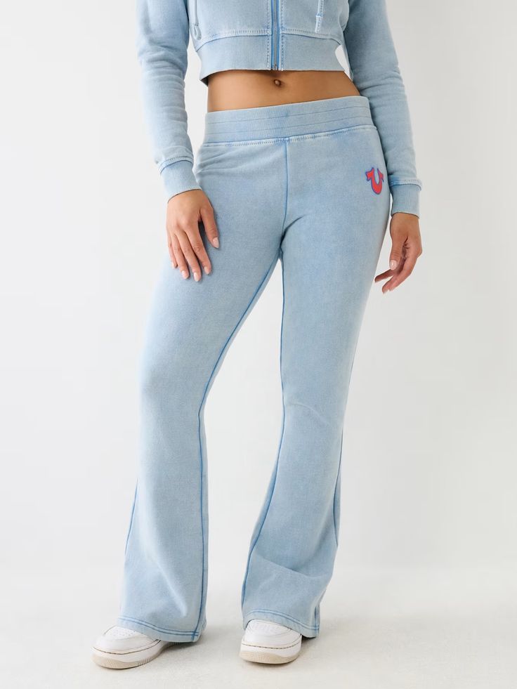 BIG T LOW RISE FLARE JOGGER Spring Cotton Stretch Sweats, Casual Stretch Flares, Spring Mid-rise Cotton Sweatpants, Spring Casual Flares, Spring Casual Long Flares, Fitted Cotton Sweatpants For Lounging, Sporty Flare Lounge Pants, Sporty Flare Pants For Loungewear, Casual Flare Bottoms For Streetwear