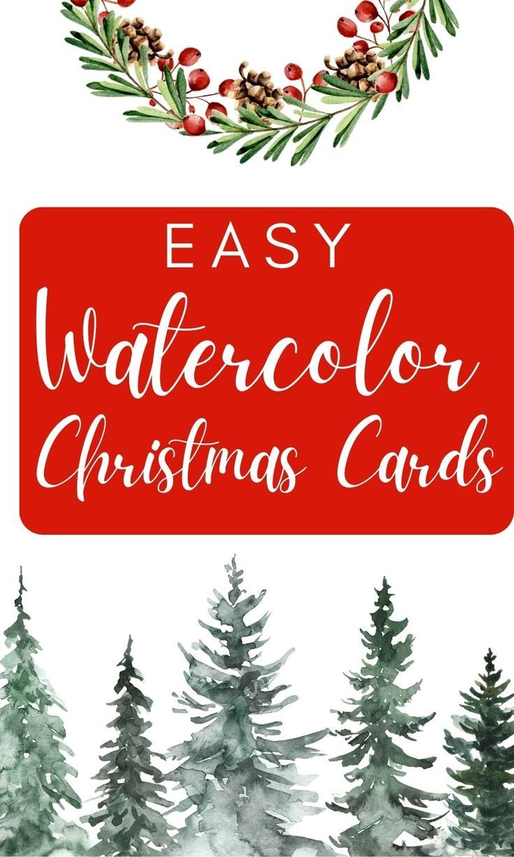 watercolor christmas cards with pine trees and evergreens in the background text reads easy watercolor christmas cards