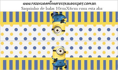 a despicable minion birthday party printables package with blue and yellow polka dots