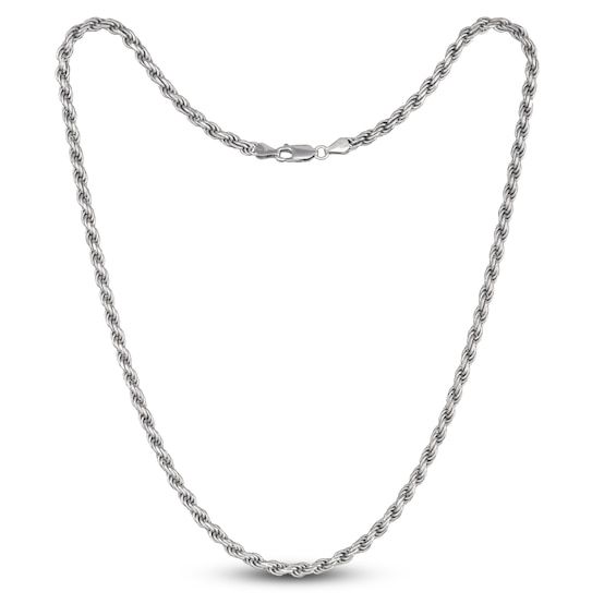 Dynamic solid rope links join handsomely in this stylish necklace. Fashioned in sterling silver, the 22-inch link chain secures in place with a lobster clasp and the links are approximately 4mm wide. Sterling Silver Link Necklace With Rope Chain, Classic Sterling Silver Rope Chain Necklace, Sterling Silver Rope Chain Necklace, Classic Link Chain Necklace With Rope Detail, Classic Link-style Rope Chain Necklace, Classic Rope Chain Necklace With Wheat Link, Classic Rope Chain Link Necklace, Classic Rope Chain Necklace, Classic Oval Link Rope Chain Necklace