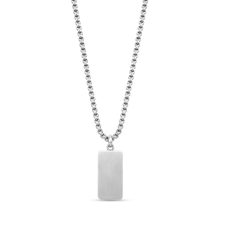 This beautiful double urn pendant is crafted with high quality stainless steel, giving it a shiny and matte finish. Uniquely designed, it features two compartments for storing a small amount of ashes for sentimental value. The product is engravable on both sides and securely closes with a round box link chain. An ideal way to keep your loved ones with you, this memorial jewelry is guaranteed to warm your heart. Pendant size: 25 mm (0.98") x 13 (0.5") mm; Chain width: 3mm (0.12"). Formal Stainless Steel Necklace With Polished Finish, Minimalist Stainless Steel Necklace With Engraving Option, Modern Metal Necklaces With Engraving, Silver Stainless Steel Necklaces With Engraving Option, Elegant Stainless Steel Necklace With Engraving Option, Elegant Stainless Steel Necklaces With Engraving Option, Classic Stainless Steel Necklace With Rectangular Pendant, Minimalist Stainless Steel Jewelry With Brushed Finish, Classic Stainless Steel Necklace With Polished Finish