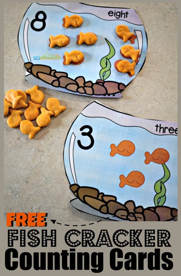 two fish crackers with the words counting cards in front of them, and an image of