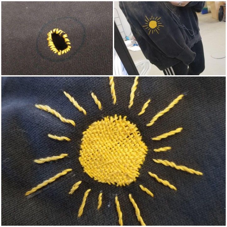 the sun is made out of knitted material and then sewn on it's back