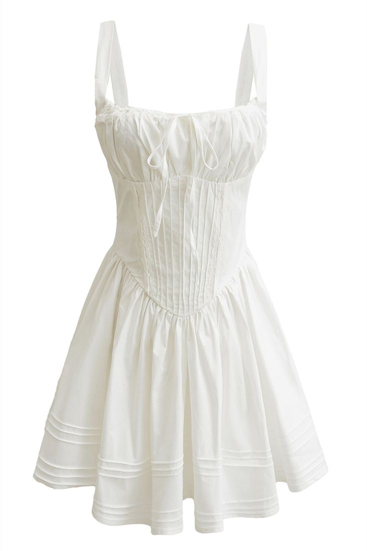 Size Chart:



 Size
Bust
Waist
Length


S
80
65
78


M
84
69
79


L
88
73
80



 
Description:

SKU: OM1583
Color: White
Composition: Cotton

Features: Tie Front, Ruched Details, High Waist
Collar: Square Collar

Sleeve: Sleeveless
Zipper: Back Zipper
Length: Above Knee Length


Care Instructions:

Machine wash cold
Do not bleach
Wash light colors separately Fashion Project, Bleach Wash, White Tie, Waist Length, Above Knee, Light Colors, Knee Length, Care Instructions, Short Dresses