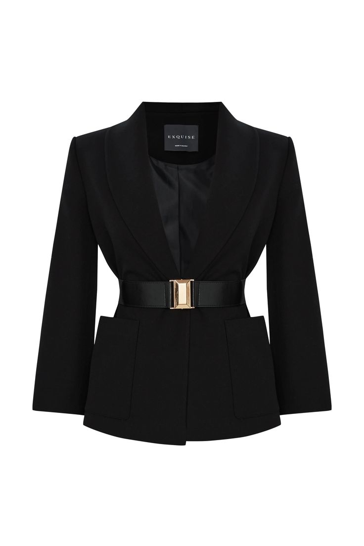 The elegant Armida Jacket features a belt, wide pockets, and three buttons on the sleeve, offering both a modern and functional design. The regular fit ensures a comfortable wear while its refined look completes your daily style. Ideal for both work and social events, it combines practicality with sophistication. Jacket: 62% Polyester, 33% Viscose, 5% Elastane/ Lining: 100% Polyester Dry clean only. Tailored Black Belted Blazer, Luxury Formal Blazer With Belted Cuffs, Winter Workwear Blazer With Belted Cuffs, Formal Black Belted Blazer, Luxury Blazer With Belt Loops And Long Sleeves, Elegant Winter Blazer With Belt Loops, Luxury Long Sleeve Blazer With Belted Cuffs, Luxury Long Sleeve Belted Blazer, Luxury Blazer With Belt Loops For Fall