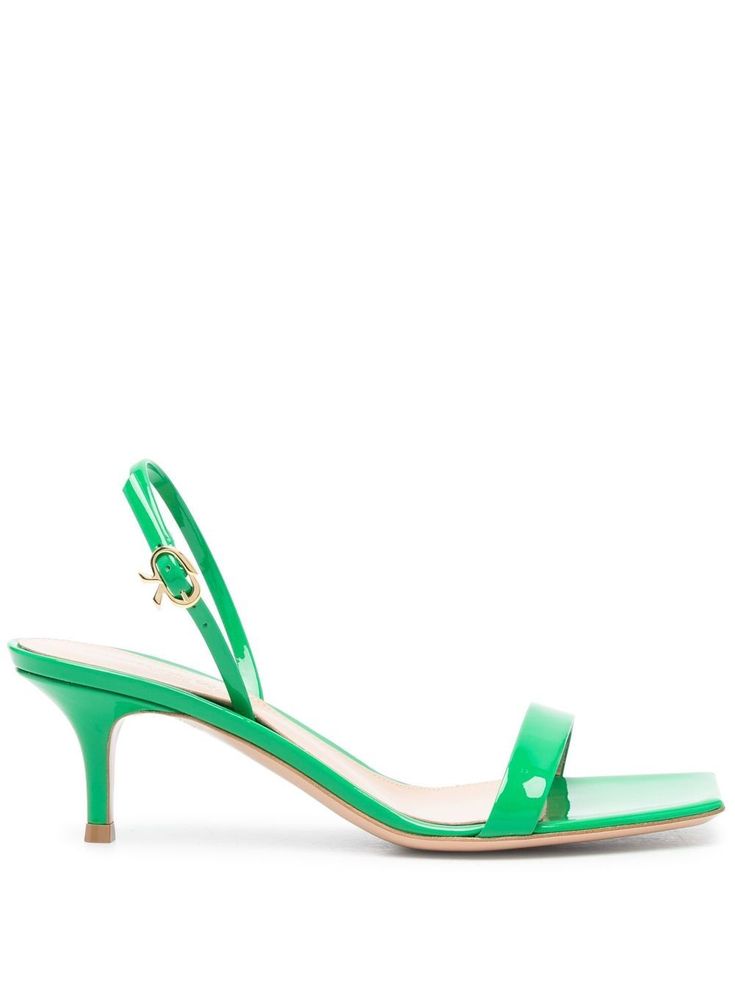 bright green calf leather patent finish open toe buckle-fastening ankle strap 55mm tapered heel Kitten Sandals, Gianvito Rossi Heels, Green Sandals, Going Green, Blue Heels, Bright Green, Gianvito Rossi, Stiletto Heel, Calf Leather