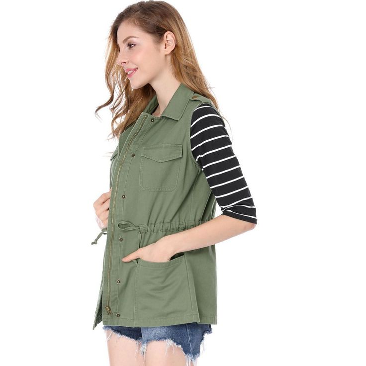 The drawstring waist and cargo pockets add a casual style that you can showcase no matter what you layer with this trend-savvy piece. It is great for dating, shopping, and going out with friends. Get the look this season with this seriously twill utilitarian cargo vest. It can be popped over a pair of jeans on chillier days or a dress. Occasion: Casual, Street, Dating, Gathering, School, Weekend, Holiday, Daily Wear, etc. Casual Tops With Multiple Pockets For Streetwear, Casual Streetwear Tops With Multiple Pockets, Summer Cotton Outerwear With Side Pockets, Sleeveless Cargo Pocket Outerwear For Spring, Khaki Utility Jacket With Pockets For Layering, Casual Khaki Tops With Multiple Pockets, Spring Utility Jacket With Side Pockets For Outdoor, Utility Summer Outerwear With Multiple Pockets, Summer Cotton Outerwear With Multiple Pockets