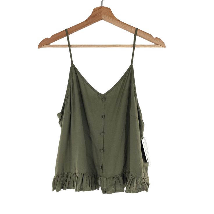 Abound Olive Green Button Swing Camisole Blouse Top Trendy Tank Top With Button Closure For Day Out, Chic Buttoned Tank Top For Day Out, Casual Summer Tank Top With Button Closure, Casual Spring Tank Top With Button Closure, Casual Tank Top With Button Closure For Spring, Chic Cami Tank Top With Button Closure, Summer Tops With Spaghetti Straps And Button Closure, Spring Vacation Tank Top With Buttons, Summer Tank Top With Button Closure