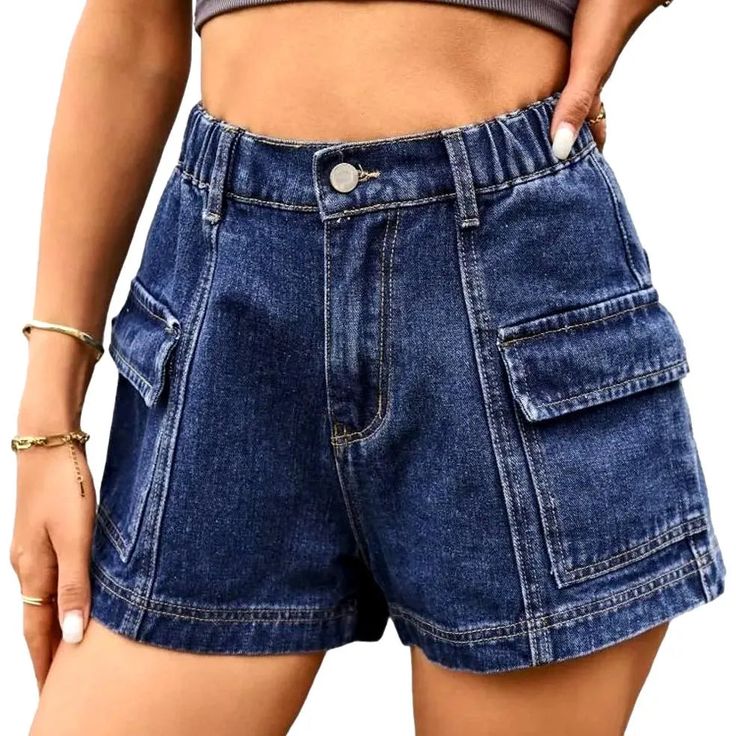 Elevate your summer wardrobe with our stunning tone women's denim shorts from the 2024 Summer Collection. These trendy-forward shorts feature a straight, loose silhouette, high-waist design, and cargo-inspired detailing for a unique and fashionable look that will turn heads wherever you go.Distinctive Features: Fashion-Forward Design: These denim shorts are a must-have for any fashionista looking to stay on-style and make a statement. Straight Silhouette: The straight fit of these shorts offers a flattering and comfortable shape for all body types. Vibrant Color: Available in a range of rich, radiant colors, these shorts are sure to add a pop of colorful to any outfit. Loose Fit: Made with a baggy fit, these shorts offer both style and comfort, allowing you to move freely and confidently. Utility Jean Shorts With Built-in Shorts, Spring Knee-length Jean Shorts With Pockets, Trendy Summer Shorts With Pockets, Trendy Mid-rise Bermuda Shorts With Pockets, Casual High Waist Denim Cargo Shorts, Casual High-waist Denim Cargo Shorts, High Waist Denim Cargo Shorts Casual Style, Trendy High Waist Cotton Bermuda Shorts, Casual High-rise Cargo Shorts For Summer