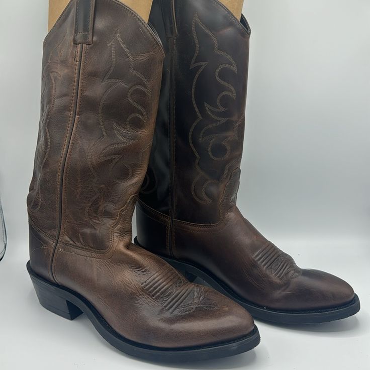 New Old West Boots Men's Cowboy Work Boots Western Size 10.0-D Leather Brown Sole Material Rubber Shaft Height Calf High Outer Material Leather About This Item Full-Grain Leather Round Toe Leather Lining Cushioned Footbed New Without Tags. Do Have Some Small Imperfections From Being In My Closet. Classic Brown Slip-resistant Work Boots, Classic Boots With Slip-resistant Round Toe, Western Brown Slip-resistant Boots, Classic Slip-resistant Boots With Round Toe, Classic Slip-resistant Snip Toe Boots, Leather Slip-resistant Boots With Snip Toe, Slip-resistant Leather Boots With Snip Toe, Brown Slip-resistant Snip Toe Boots, Casual Slip-resistant Snip Toe Boots