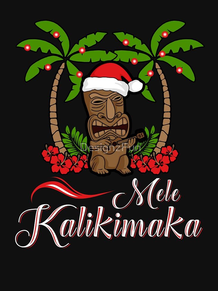 a black shirt with a tiki wearing a santa hat