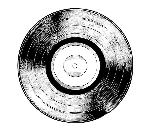 an old vinyl record is shown in this black and white drawing, it looks to be the