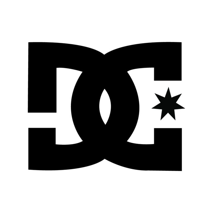 the dc logo is shown in black on a white background, with stars above it