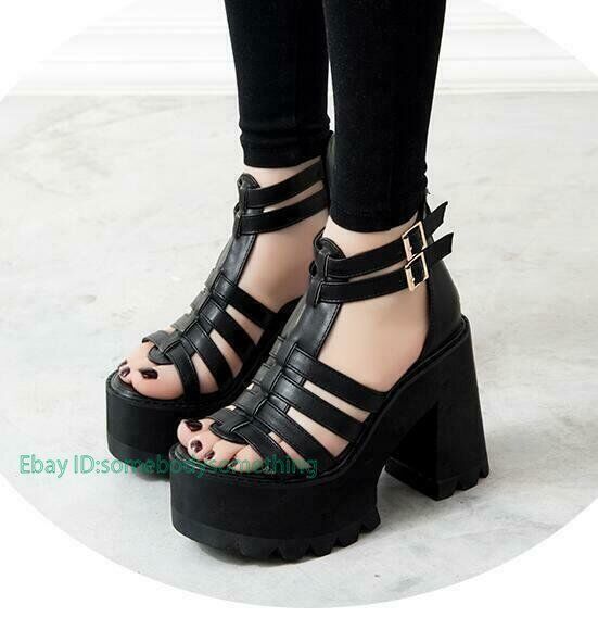 Womens Chunky Heels Platform Strap Buckle Open Toe Sandals Gladiator Punk Shoes   Color:Black Size:35-39 Material:Faux Leather       Payment 1. Payment must be made within 7 days of auction closing (Unpaid dispute will automatically open when item is not paid in 7 days). 2. PLEASE NOTE: SHIPPING&HANDING DOES NOT INCLUDE DUTIES, LOCATL TAXES OR ANY OTHER IMPORTATION FEES. 3. Please list your special requests (color, packages, value of declaration, etc.) in the EBAY NOTES SECTION when you make pay Summer High Heels Sandals, Sandals Chunky, Summer High Heels, Gladiator Shoes, Punk Shoes, Womens Black Booties, Giuseppe Zanotti Heels, Womens Chunky Heels, Platform Block Heels