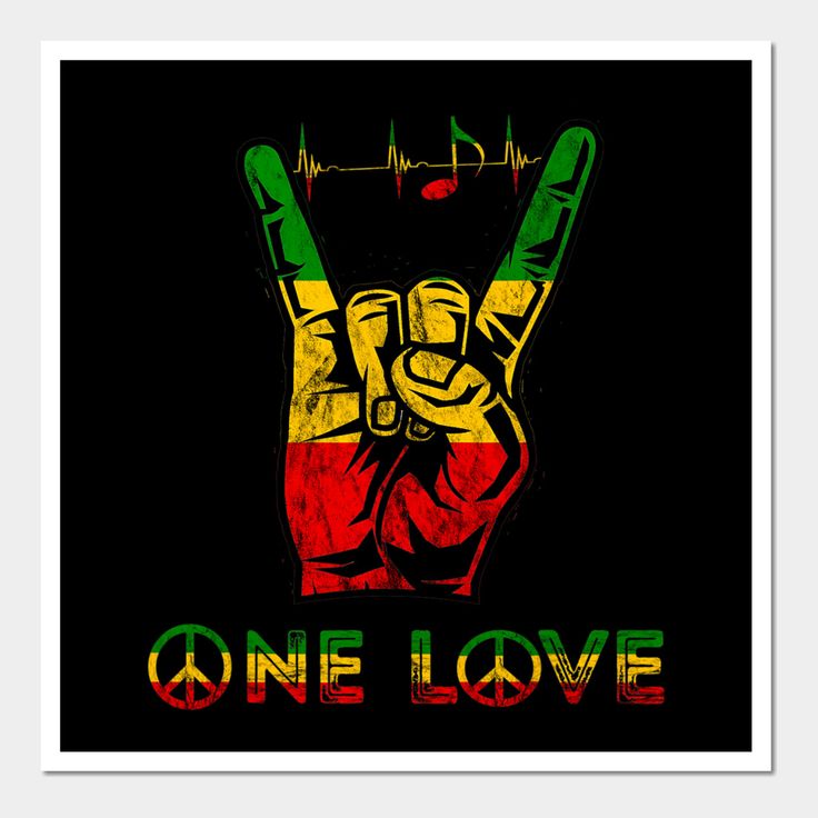 a peace sign with the word one love painted on it in raspberry red, yellow and green