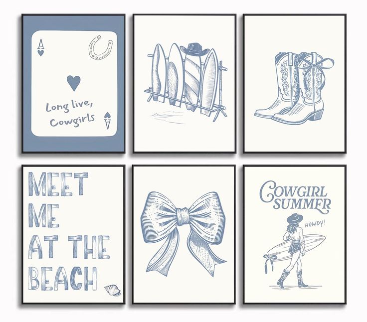 four greeting cards with cowboy boots and bows