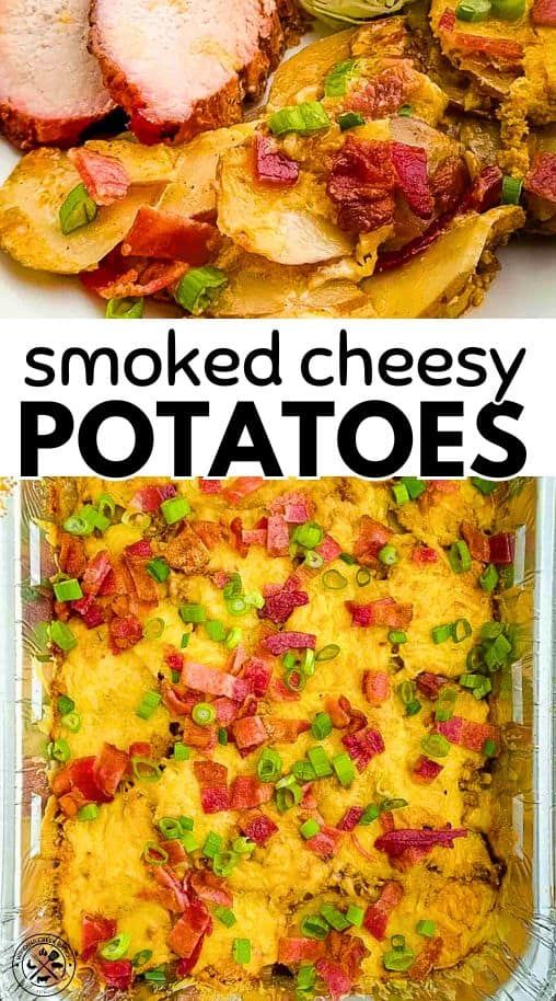 two pictures side by side with potatoes and meat in the same pan, one has been cooked