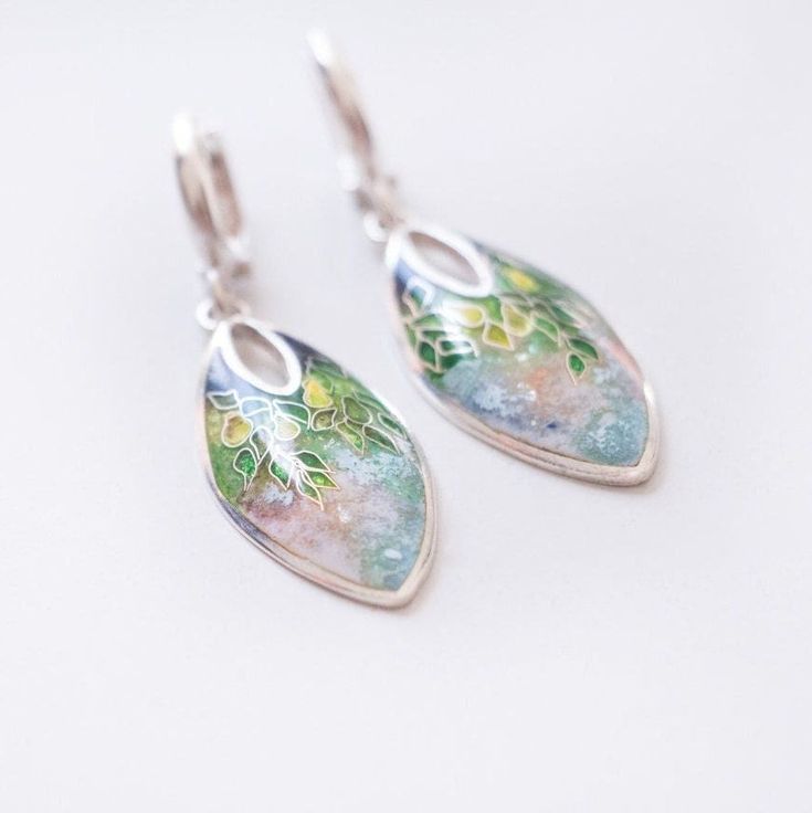 Lemon Tree Drop Enamel Earrings Cloisonne Enamel Sterling - Etsy Elegant Enamel Earrings With Artistic Design, Nickel-free Enamel Drop Earrings, Green Enamel Earrings With Artistic Design, Artistic Enamel Drop Earrings, Enamel Drop Earrings As A Gift, Silver Teardrop Earrings With Artistic Design, Enamel Drop Earrings For Gifts, Artistic Design Enamel Drop Earrings, Green Teardrop Enamel Jewelry