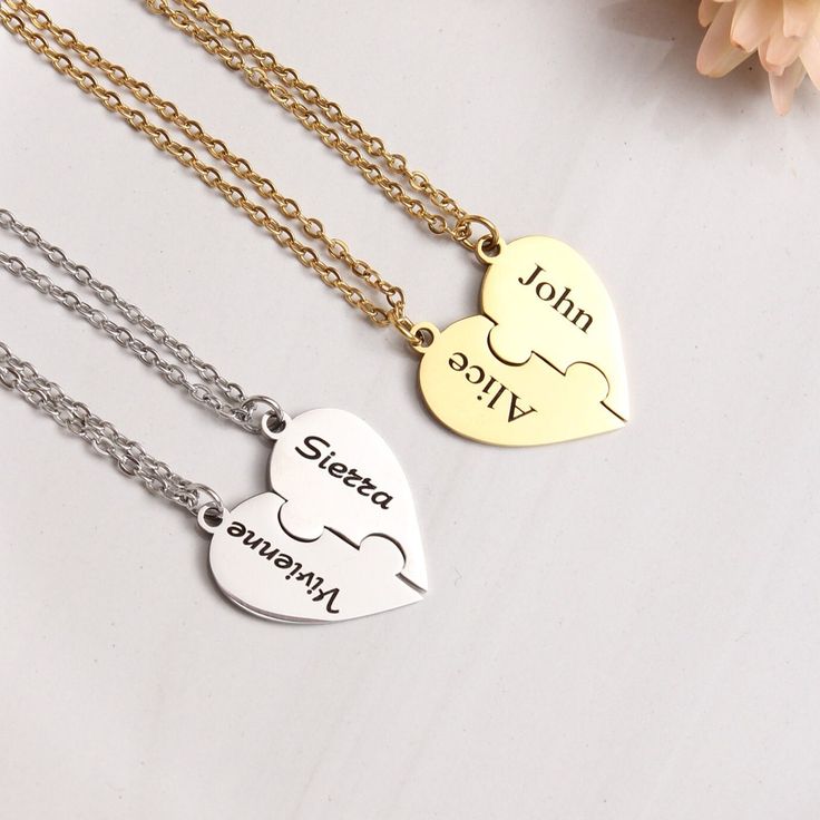 "Personalized your own necklace. Use your imagination to create your design or engrave with name of someone you care about, date you would like to remember and important messages will accompany you anywhere, like motivation quote and promise words. ⭐ Product Details Adjustable length Style: Minimalist Can be personalized ⭐ Product size Chain length - 16\"+ 2 inches is an extender ⭐ Shipping All orders will have 2-3 days processing time. Domestic: 3 - 5 business days International: 4 - 8 business days ⭐ Can I return the package? If you purchase a custom product, we don't accept package returns except product quality issues or wrong photo projection. Please contact us via message center and return the item for the agreed exchange or refund.  ⭐ Feedback Your satisfaction and positive feedback Necklace Best Friends, Best Friends Necklace, Necklace Couple, Friends Necklace, Bff Necklace, Couple Necklace, Friendship Necklace, Bff Necklaces, Motivation Quote