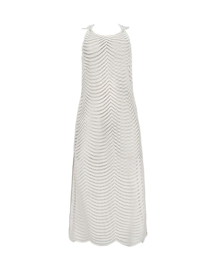 This finely crafted, woven cover up dress is the ideal addition to your wardrobe when searching for the perfect sunny spot to dock. Its loose fitting and breezy nature delivers non-restricting comfort and the ideal amount of coverage. You’ll want to set sail in it again. White Halter Neck Beachwear Dress, White Beachy Sundress For Summer Outings, White Beachwear Maxi Dress For Resort Season, Chic Unlined Dress For Beach Cover-up, Chic Unlined Beach Dress, White Beach Cover-up Dress For Vacation, White Crochet Dress For Poolside In Spring, Breezy White Maxi Dress For Beach Cover-up, Breezy White Sundress For The Beach