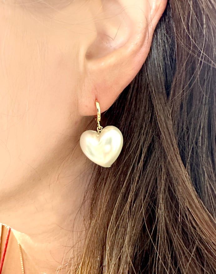 Large Heart acrylic Pearl Earrings, Heart dangling earrings, Gold huggie, Wedding Jewelry, Gift for her, Imitation Pearl jewelry, Lotus411 This Cute Puffy imitation(fake/acrylic) pearl dangling from a small gold hoop earrings is very charming. Great piece for a wedding party or daily wear. * Total Heart pearl Hoop earrings measures approx. 30mm * Imitation Acrylic Heart Pearl measures approx. 17.2mm x 19mm and 11.5mm Thick ---------------------------------------------------------------------- ** Open Heart Earrings For Wedding On Valentine's Day, White Open Heart Earrings For Wedding, Pierced Heart Earrings For Wedding On Mother's Day, Wedding Heart Drop Earrings Single Piece, Heart Earrings For Wedding On Mother's Day, Open Heart Earrings For Wedding And Mother's Day, Open Heart Wedding Earrings For Mother's Day, Heart Shaped Pearl Earrings As Gift, White Heart Drop Earrings For Mother's Day