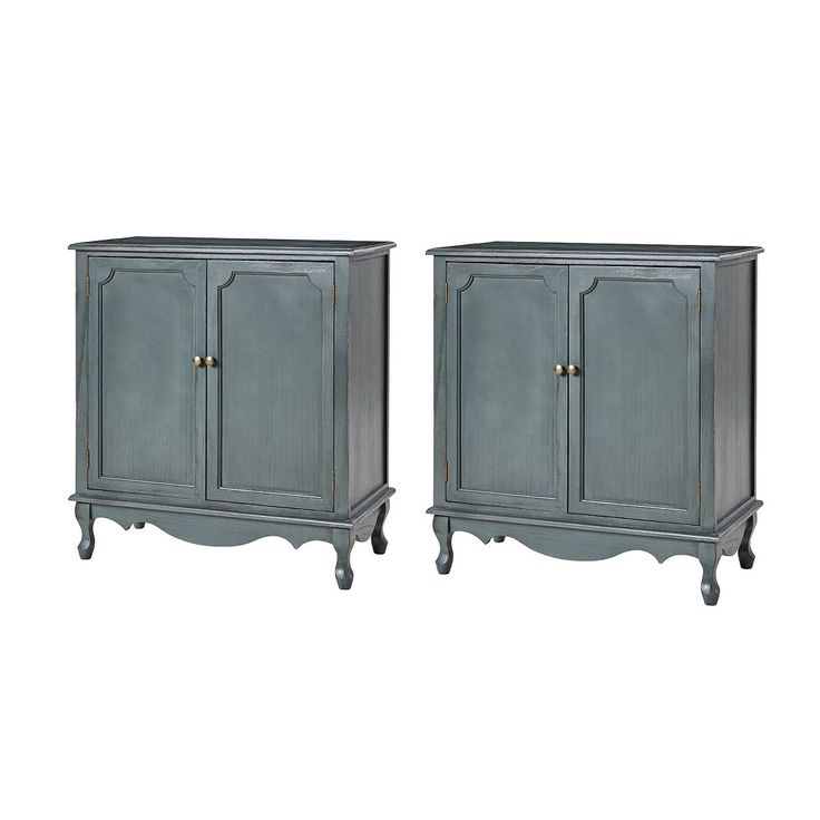 pair of grey painted wooden cabinets