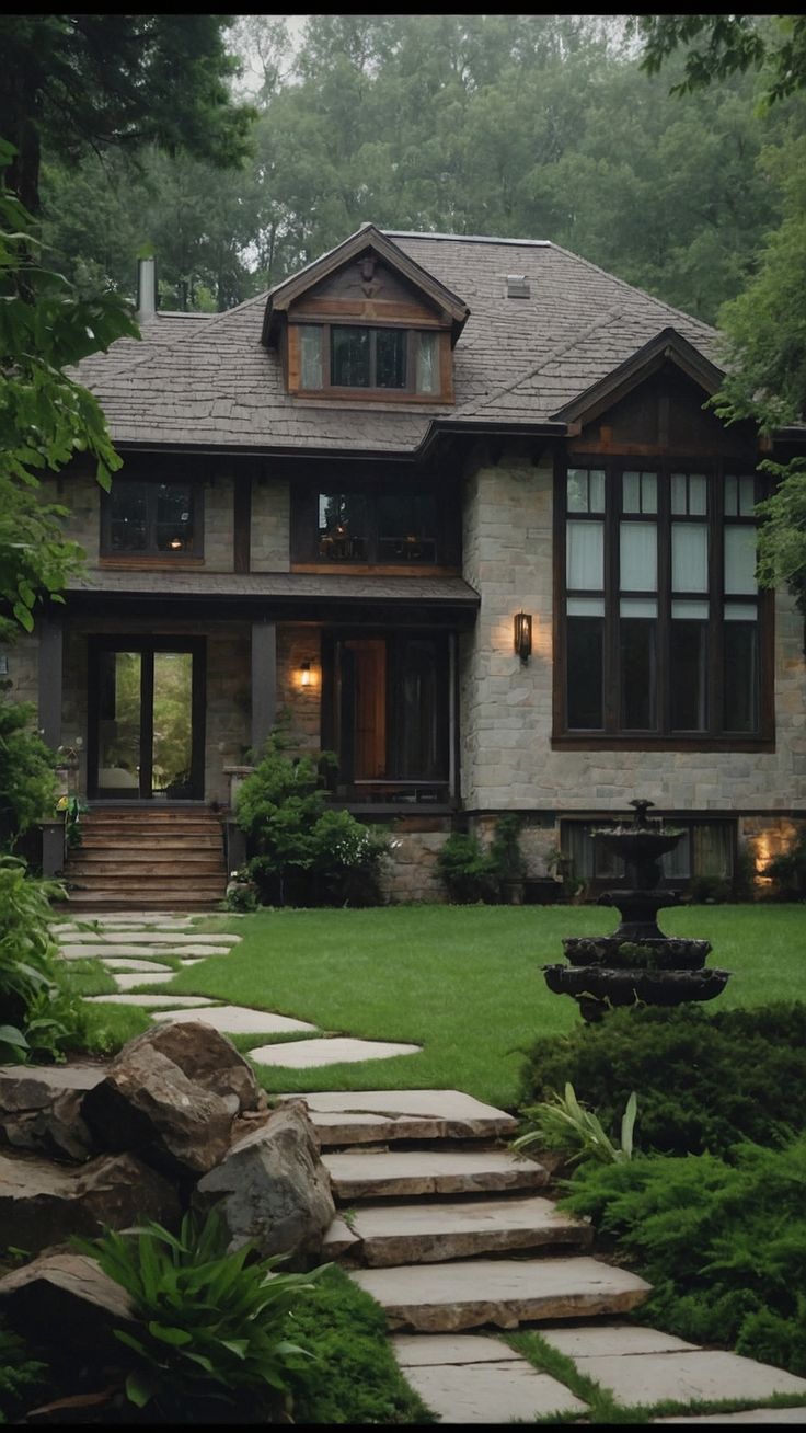 a house with stone steps leading up to it