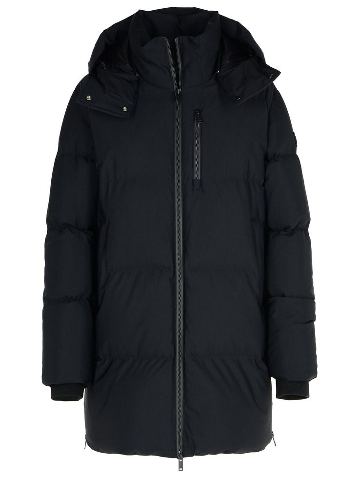 Made of nylon and elastane blend, goose feather padding, drawstring and removable hood, contrast logo, full zip closure, three front pockets, zippers on the sides of the hem, inner pockets, elastic cuffsComposition: 76% nylon, 24% elastane Parka Women, Goose Feather, Moose Knuckles, Coat Stands, Blue Coats, Pleats Please Issey Miyake, Black Nylon, Short Jumpsuit, Outerwear Coats