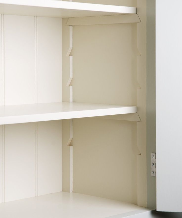 empty white shelves in a room with no one on them or the shelf to be seen