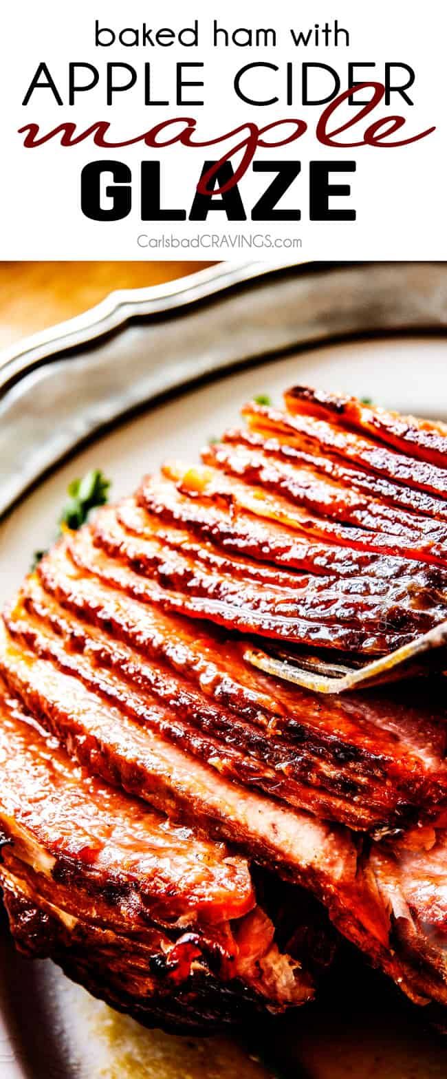 grilled ham with apple cider glaze on a plate