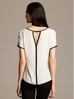 Piped Cutout Top | Banana Republic Chic Spring Tops With Cutout Back, Chic Tops With Back Zipper For Night Out, Elegant Spring Tops With Back Zipper, Chic Tops With Back Zipper For Spring, Chic Spring Tops With Back Zipper, Fitted Casual Tops With Cutout Back, Casual Fitted Top With Cutout Back, Casual Fitted Tops With Cutout Back, Chic Scoop Neck Top For Night Out