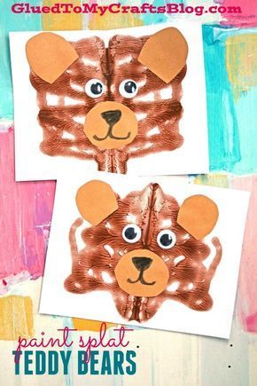 two pictures of teddy bears made out of paper with the words paint splat teddy bears