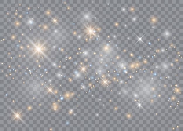 the effect of falling stars on a transparent background with glares and sparkles in different colors