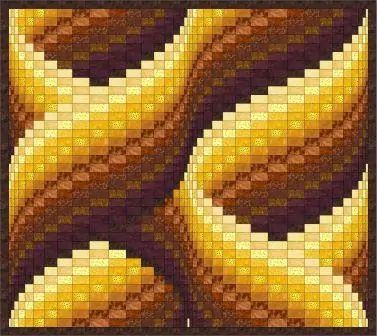 a close up view of an abstract pattern in yellow and brown colors on a black background